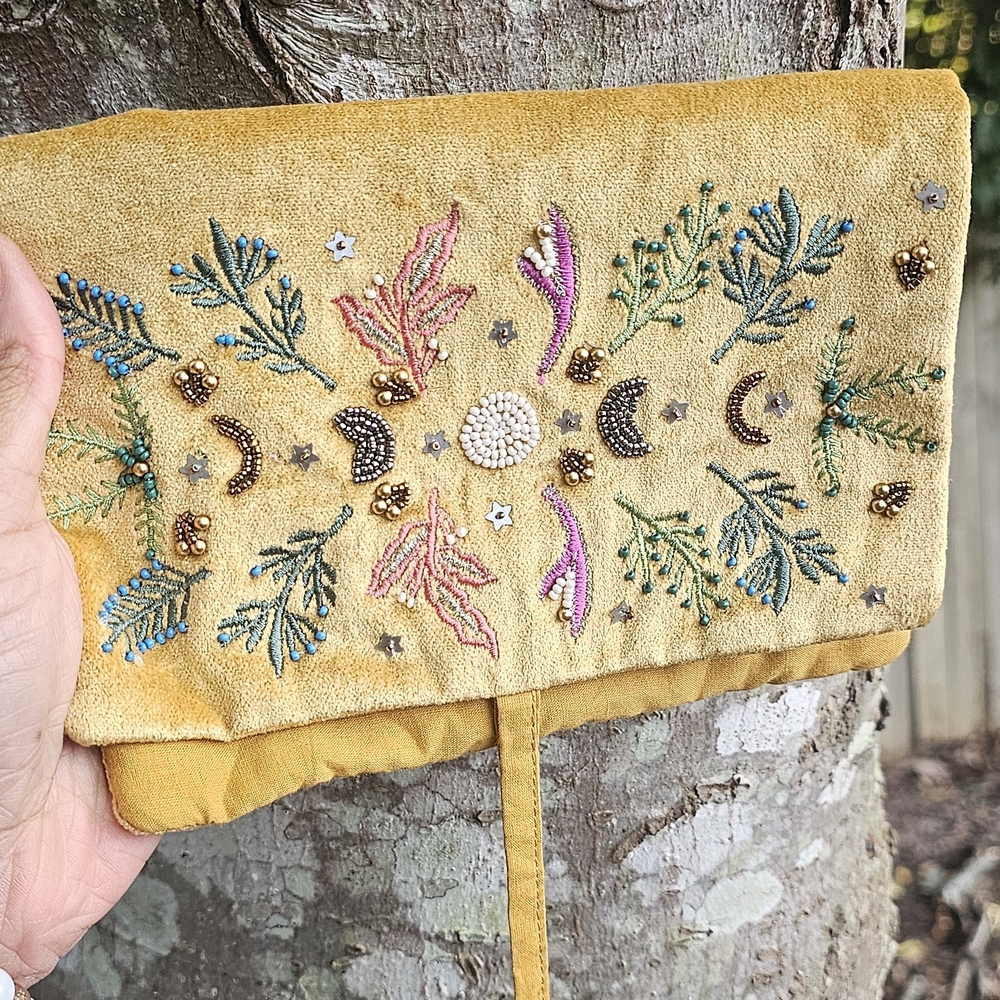 Embroidered Yellow Clutch Bag